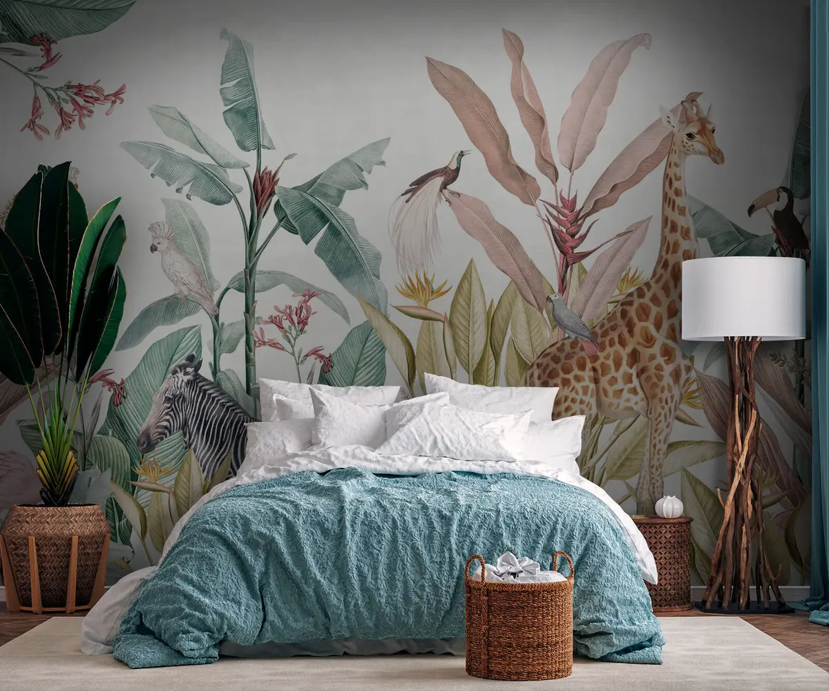 murales de pared Trópicos y animales de la selva brillante u74696