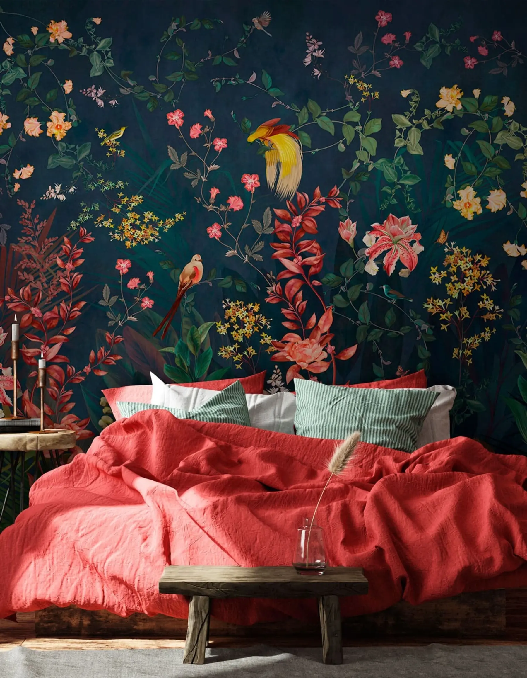 murales de pared Ramas y pájaros brillantes en estilo chinoiserie u74744