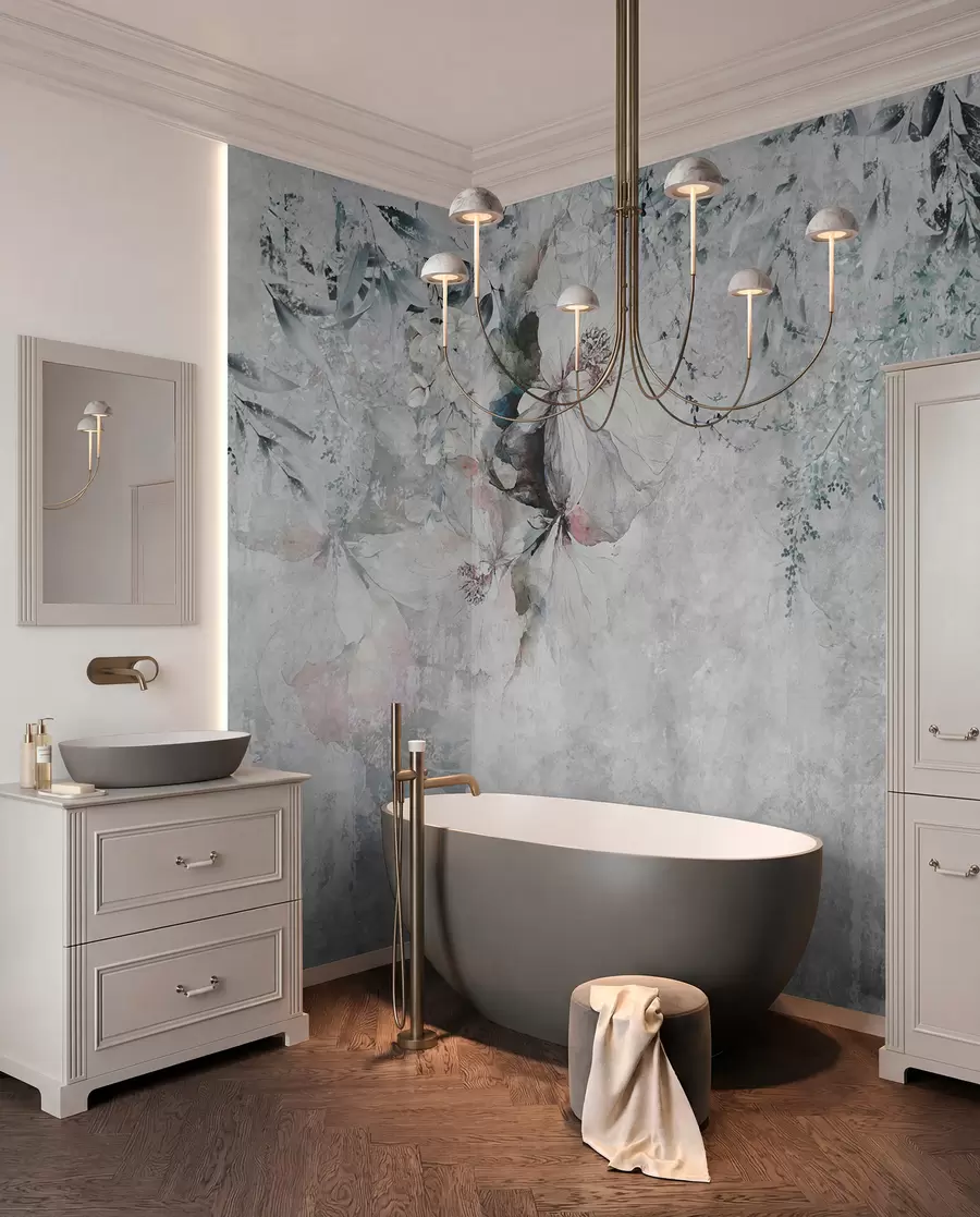 murales de pared Estilo grunge con ramas y capullos blancos u74746