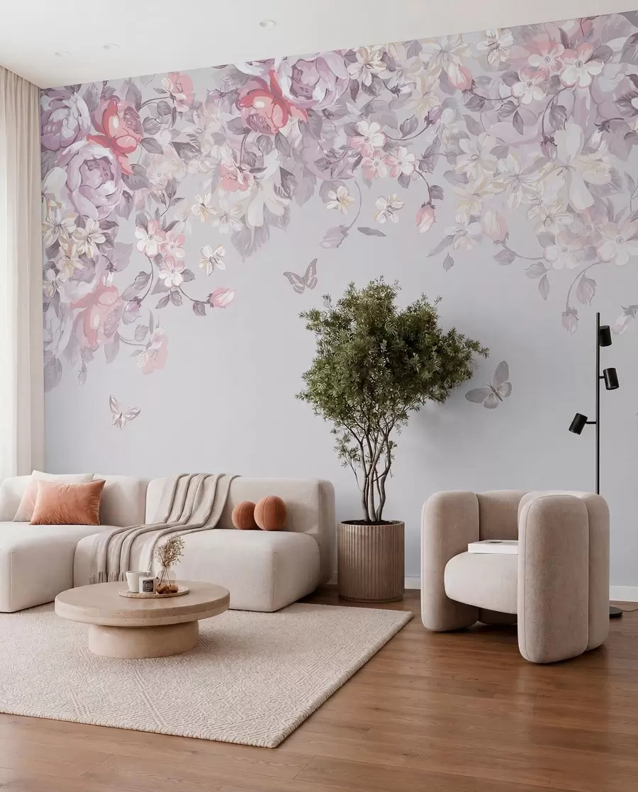 murales de pared Un jardín de boletos con flores y mariposas u94295