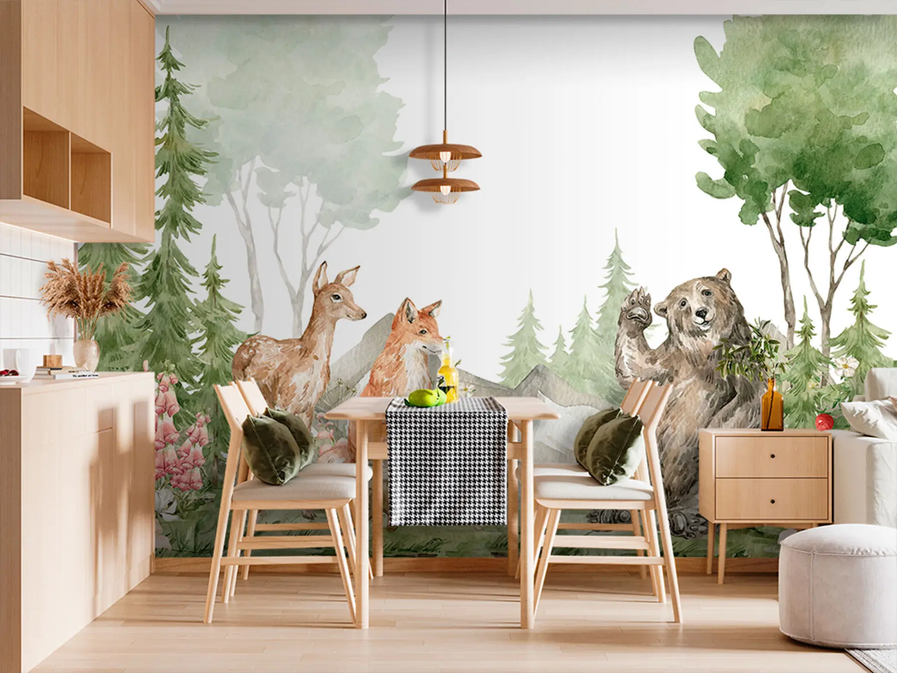 murales de pared Composición de acuarela con animales de bosque y elementos de la naturaleza u78735