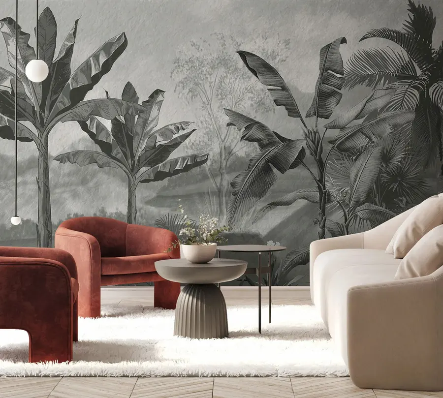 murales de pared Diseño de papel tapiz tropical, plátanos, paisajes. u94329