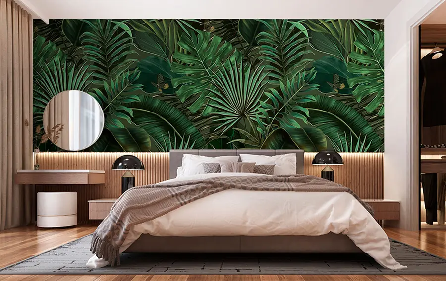 murales de pared Patrón tropical con palmeras verdes tropicales, hojas de plátano u94341