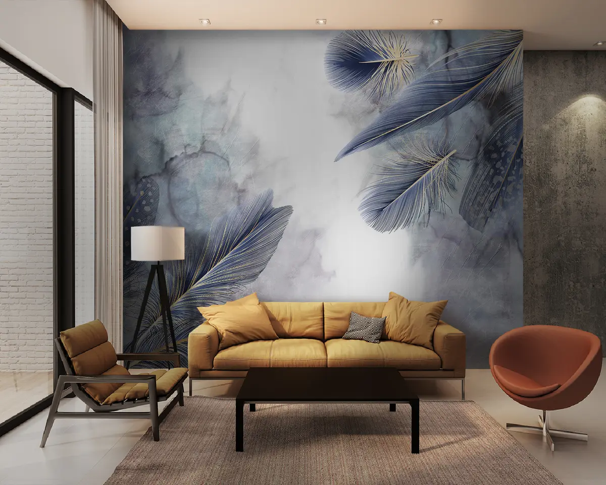 murales de pared plumas azules u93996