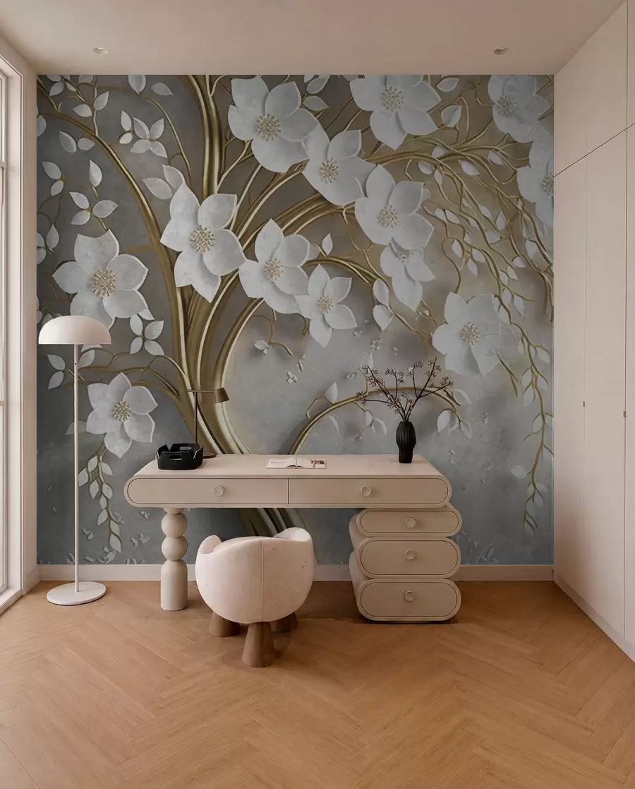 murales de pared árbol con flores blancas u94015
