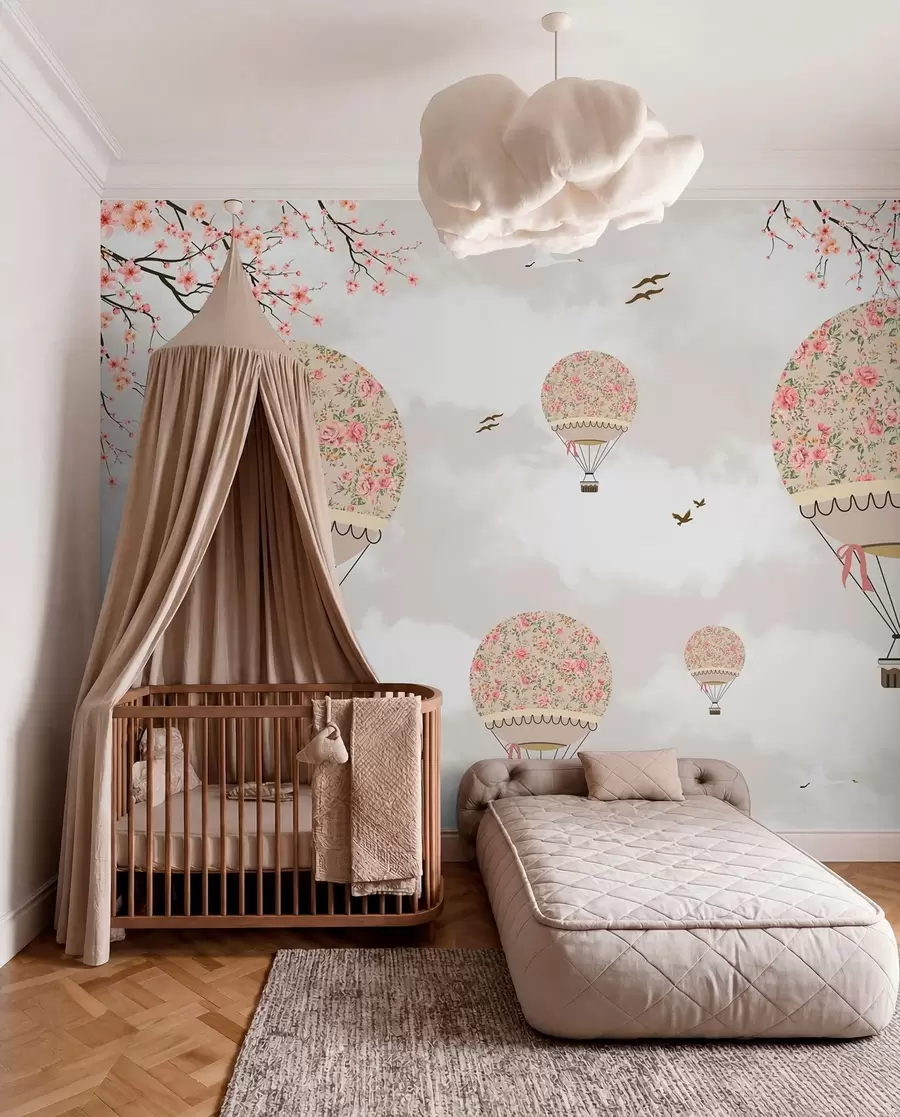 murales de pared Globos en flores y ramas de sakura u94445