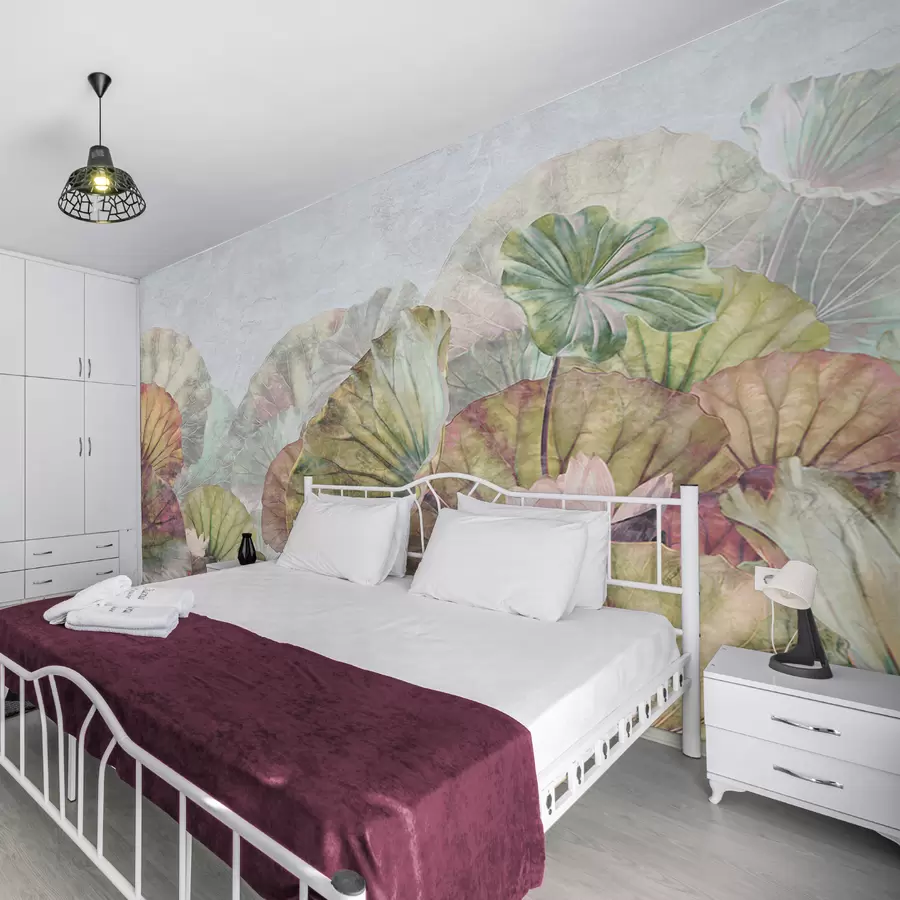 murales de pared Nenúfares verdes y lirios rosas con textura grunge u94272