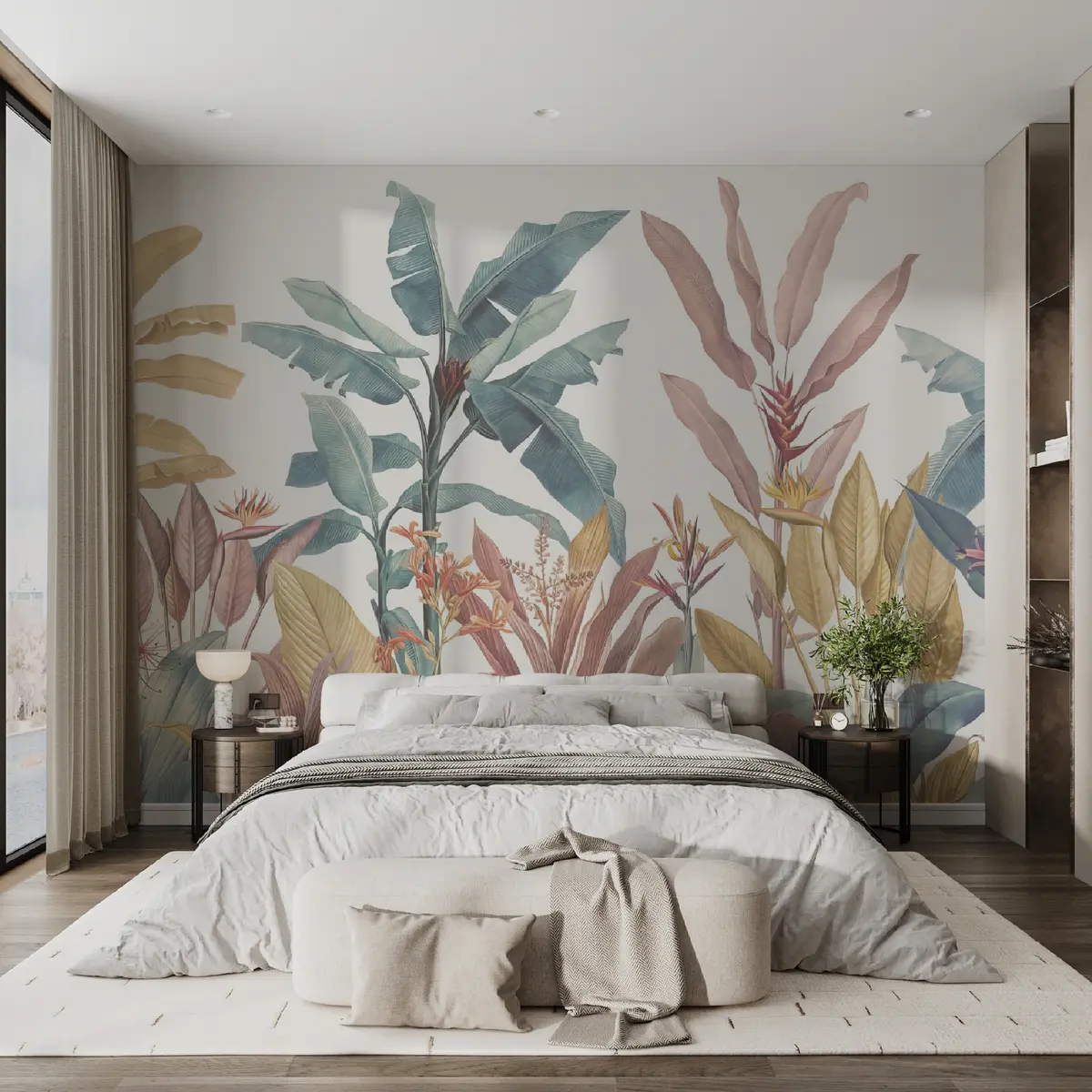 murales de pared Hojas de plátano de colores u00757