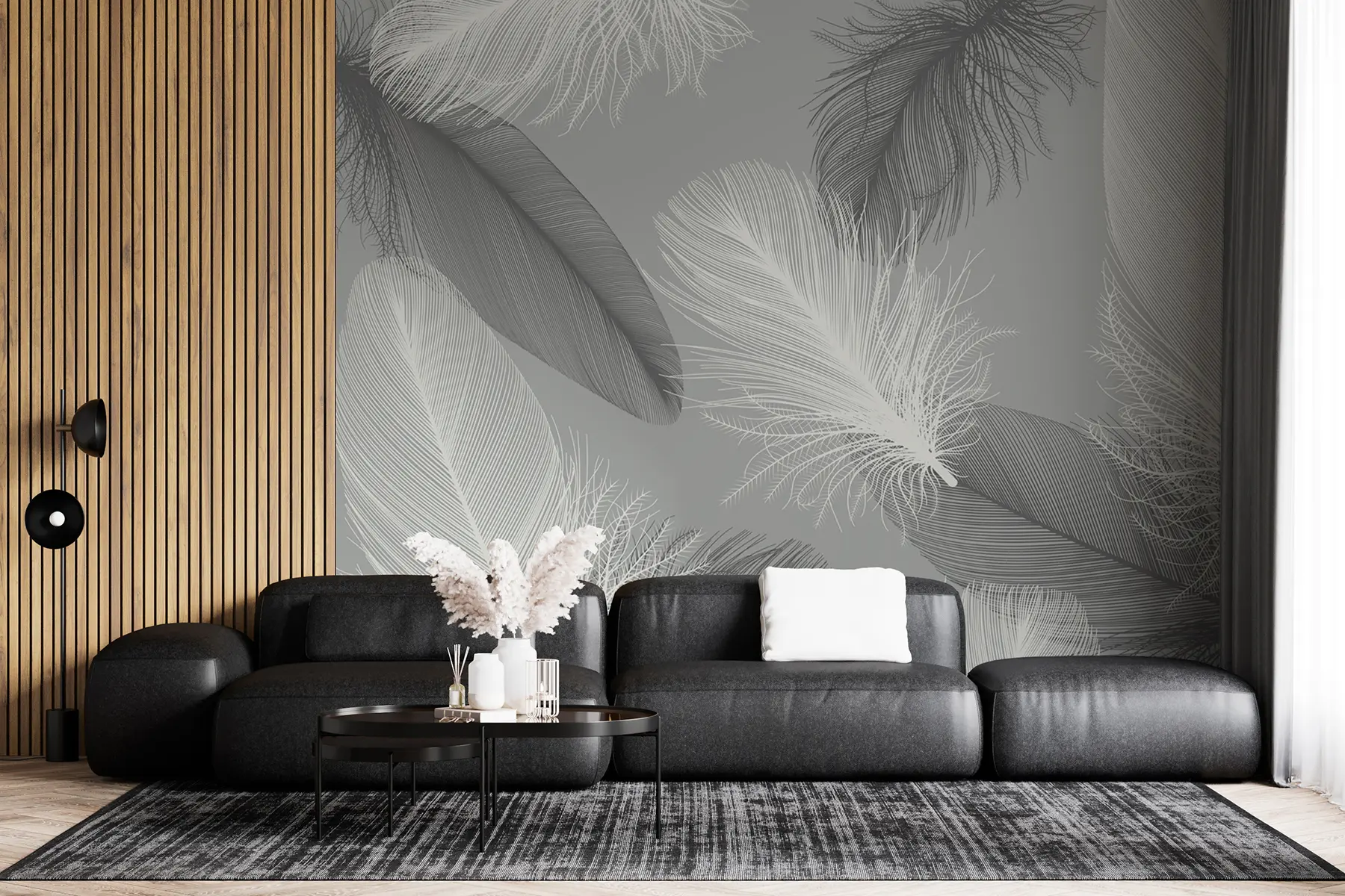 murales de pared plumas blancas y negras u04919