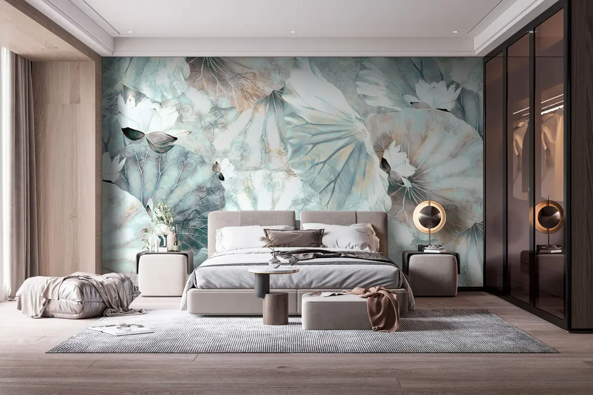 murales de pared Nuevos nenúfares grandes nenúfares con flores blancas u94276