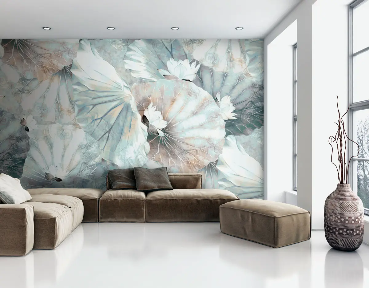 murales de pared Nuevos nenúfares grandes nenúfares con flores blancas u94276