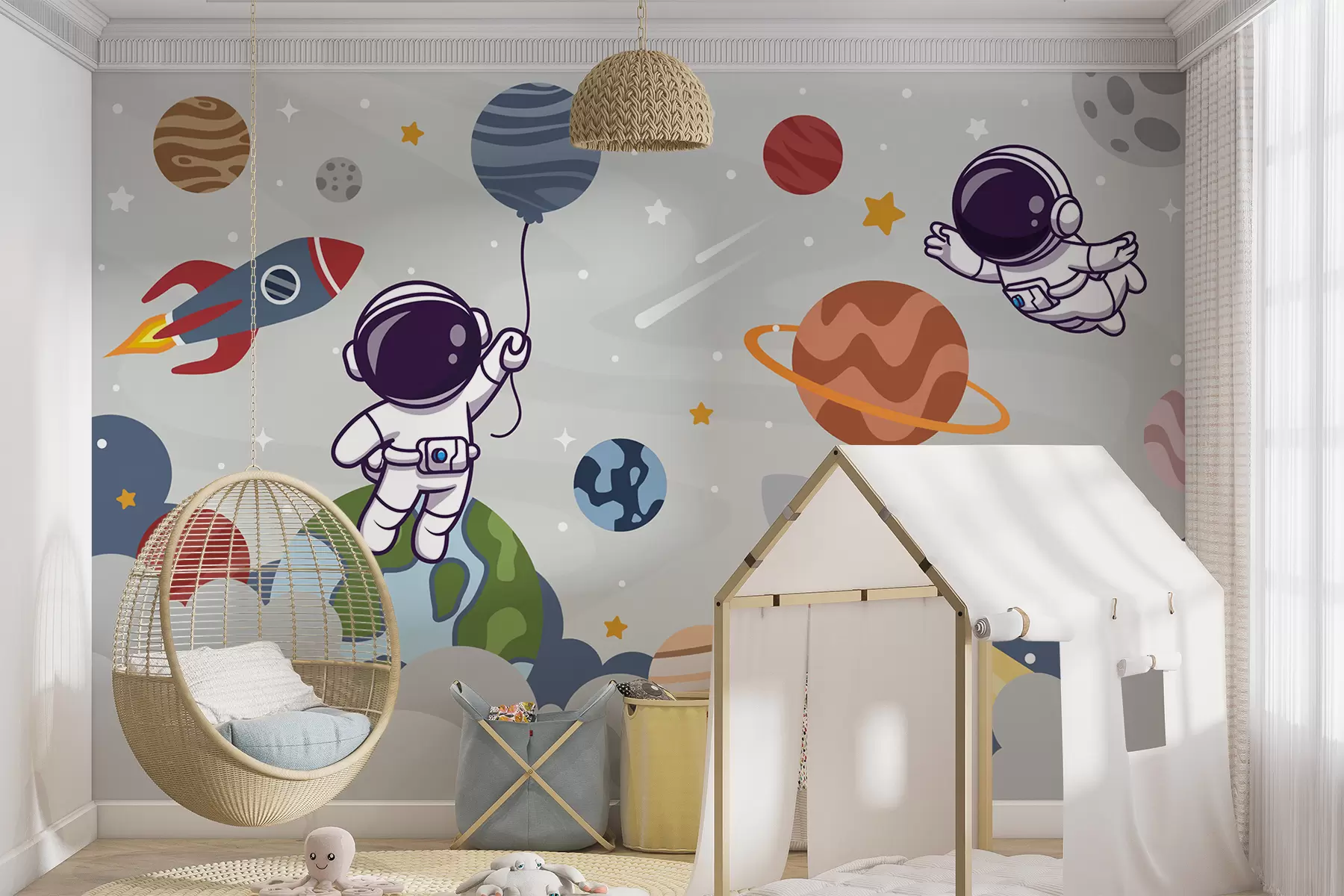 murales de pared Cohete y astronauta en el espacio u94476