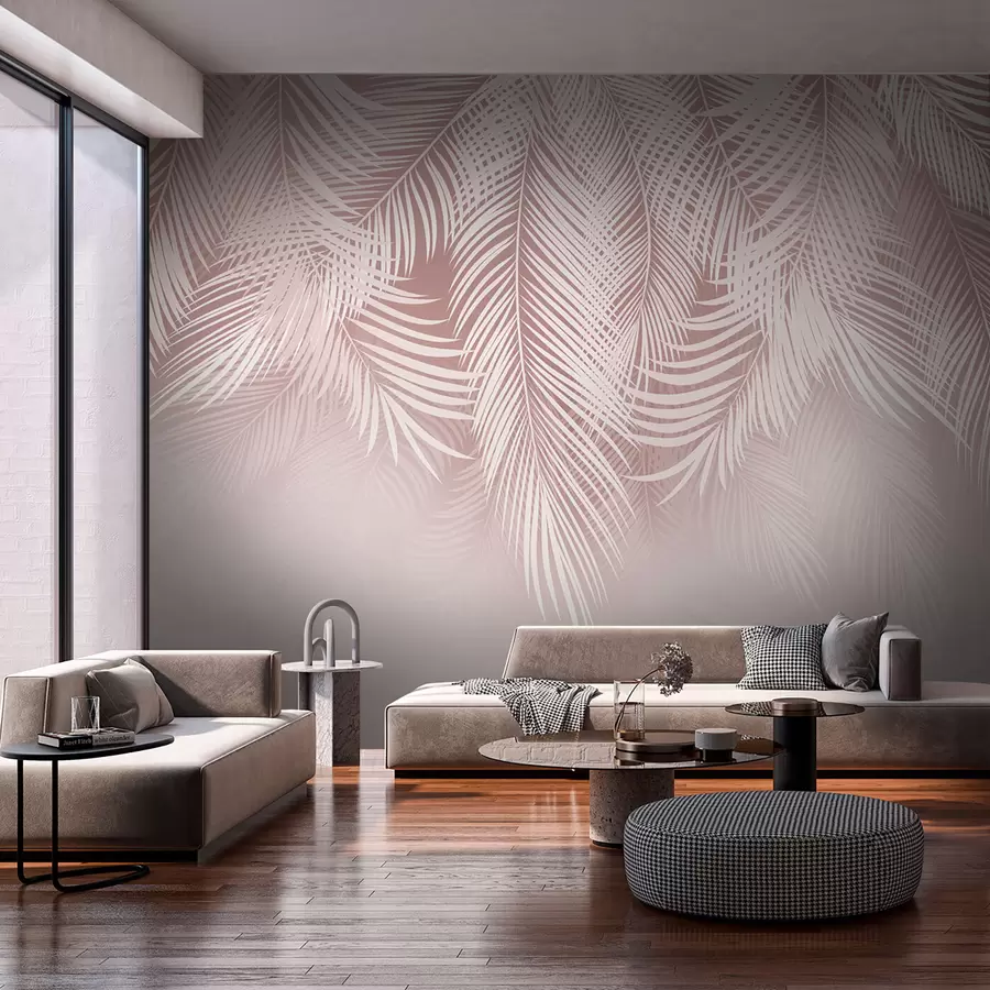 murales de pared Hojas de palma de color rosa frágil u94360