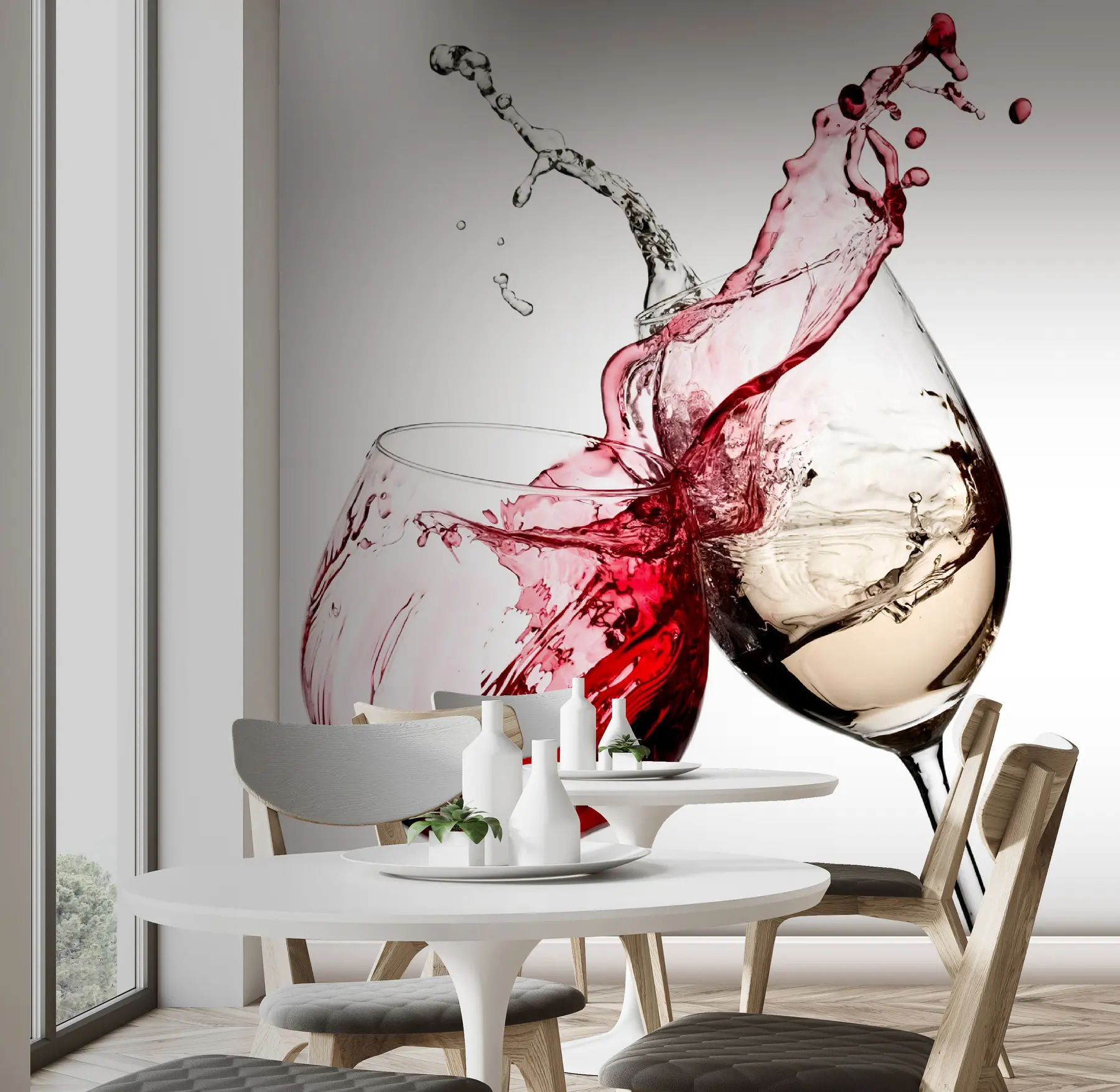 murales de pared Vino blanco y tinto en copas u75563