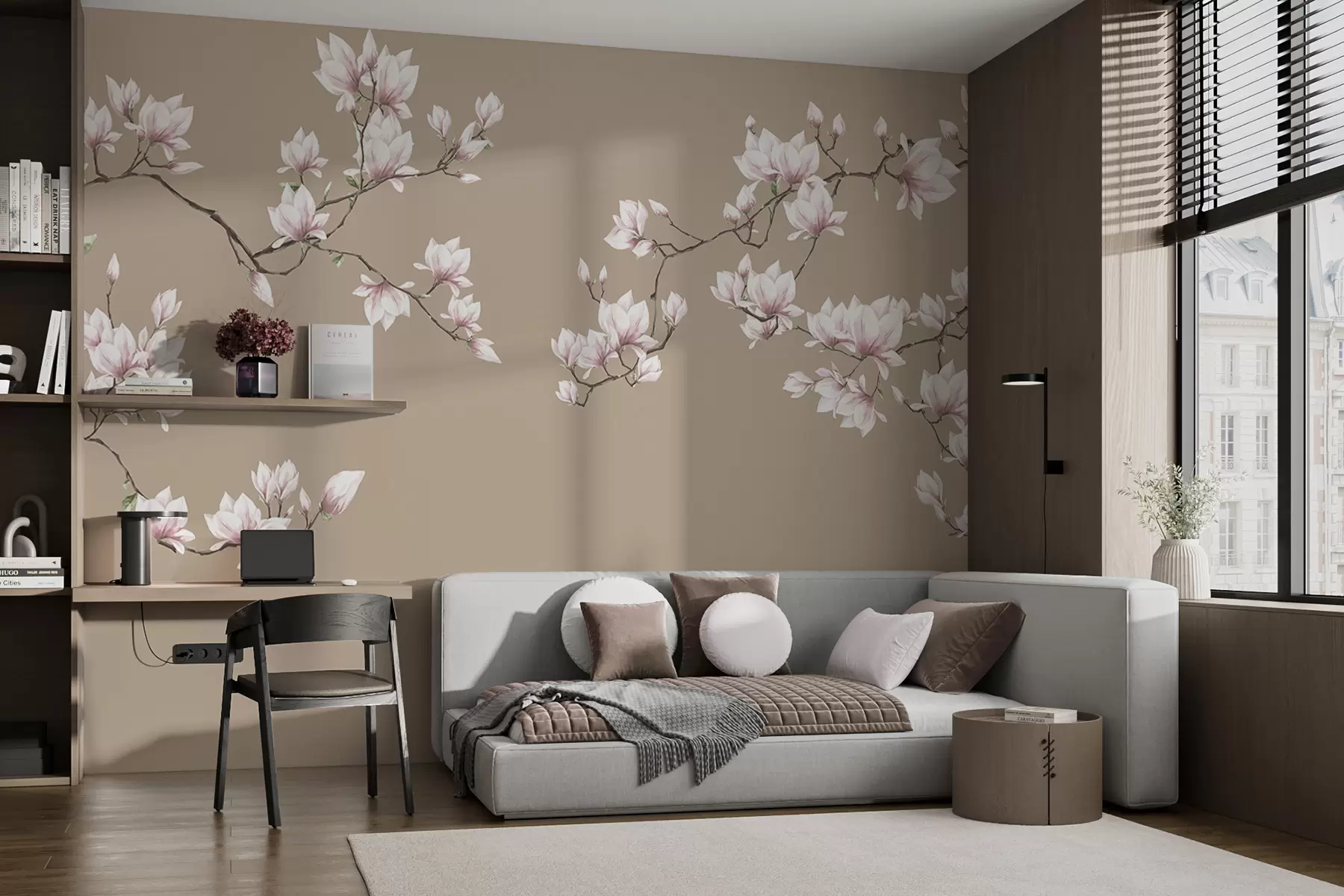murales de pared Ramas florecientes de magnolia rosa u94363