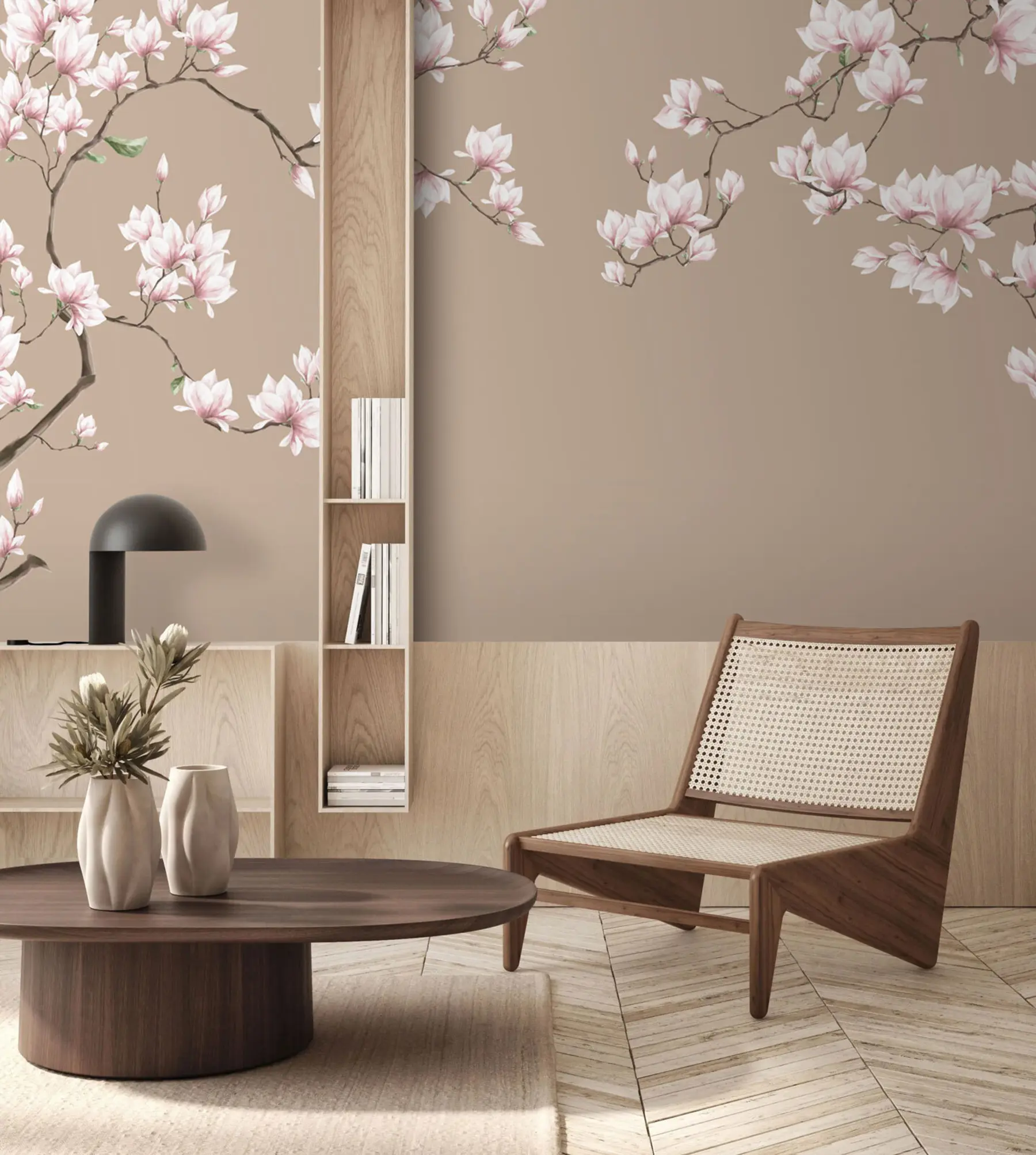 murales de pared Ramas florecientes de magnolia rosa u94363
