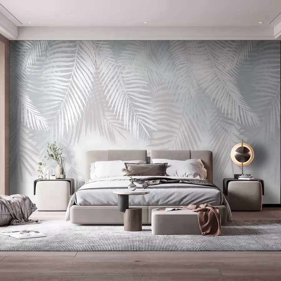 murales de pared Hojas de palma blanca en textura grunge u94457