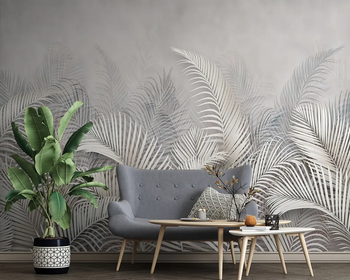 murales de pared Hojas de palma tropical en color delicado u94511