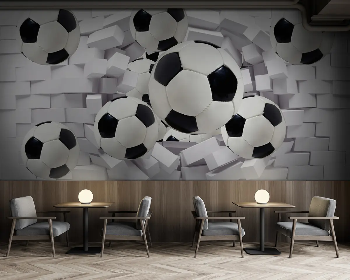 murales de pared Balones de fútbol en el fondo de una pared de ladrillos u94958