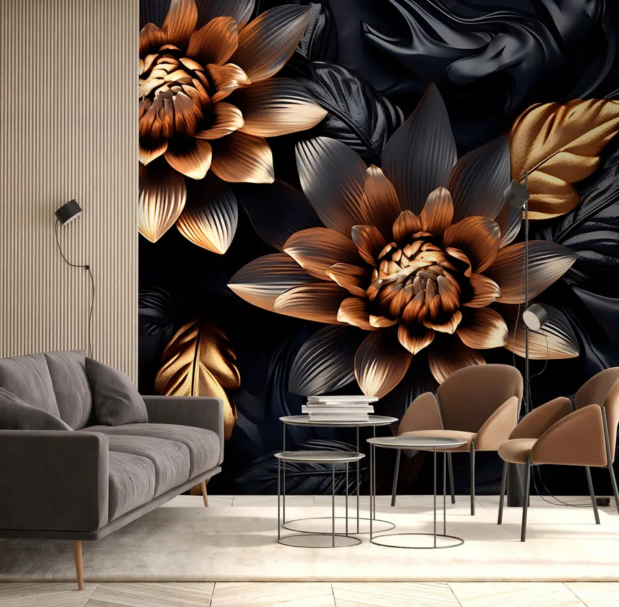 murales de pared Flores voluminosas negras u95244