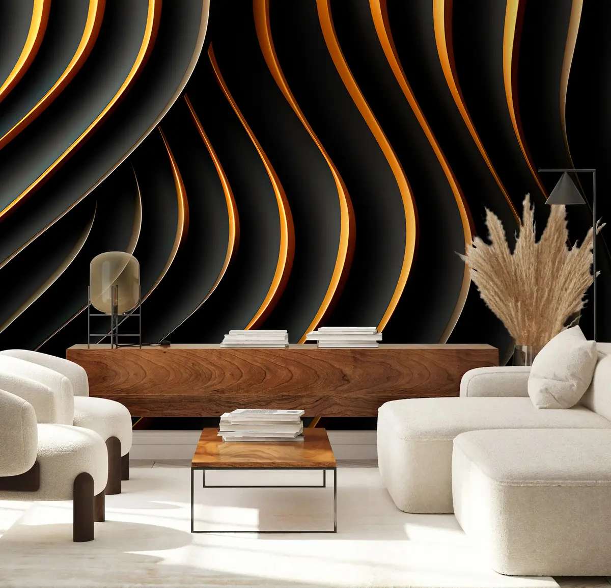 murales de pared Líneas volumétricas negras u95243