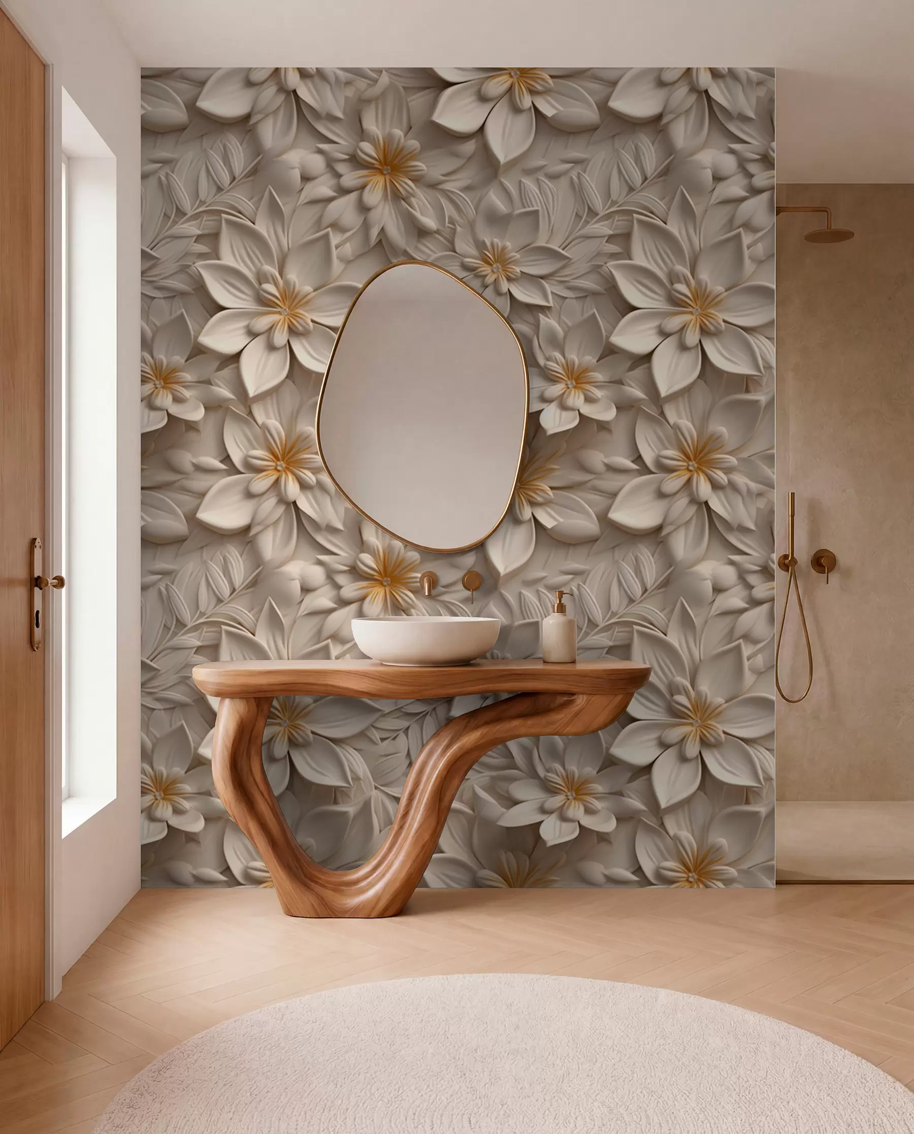 murales de pared Dispersión de flores blancas con efecto 3D u95251