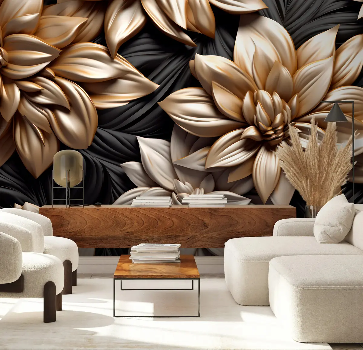 murales de pared Flores negras con efecto 3D u95252