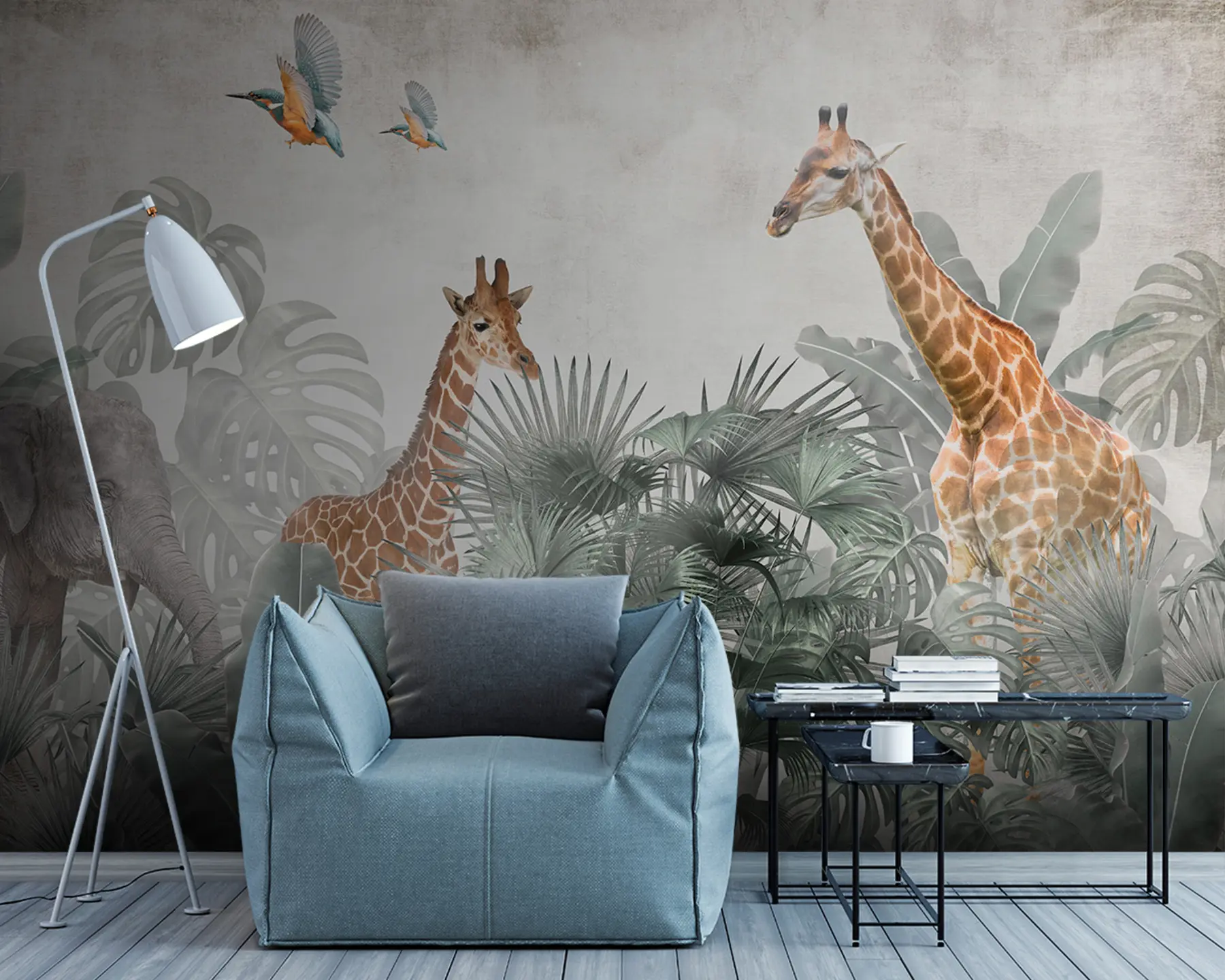 murales de pared Árboles tropicales y animales de safari. u95271