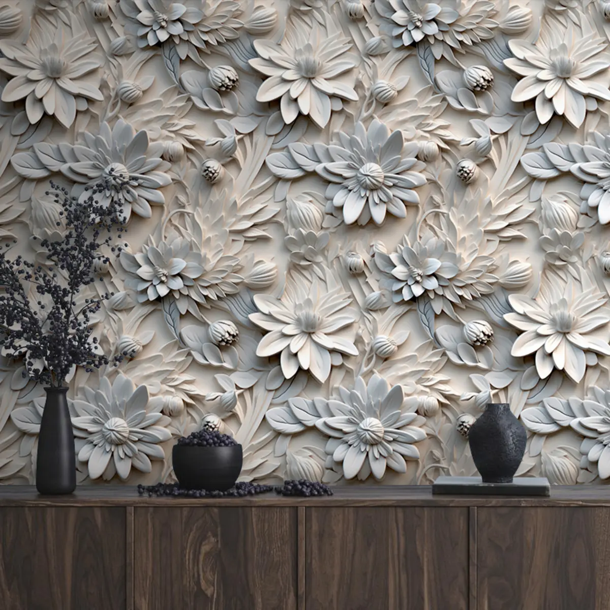 murales de pared Flores 3D volumétricas en colores claros u95589