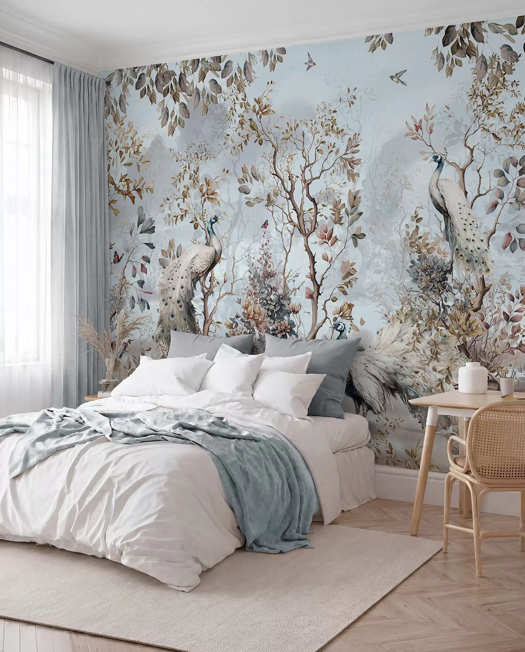 murales de pared Pavos reales entre flores u94849