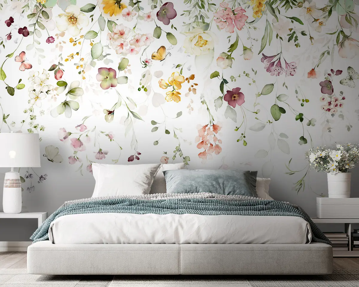 murales de pared Composiciones de acuarela con flores de jardín. u95507