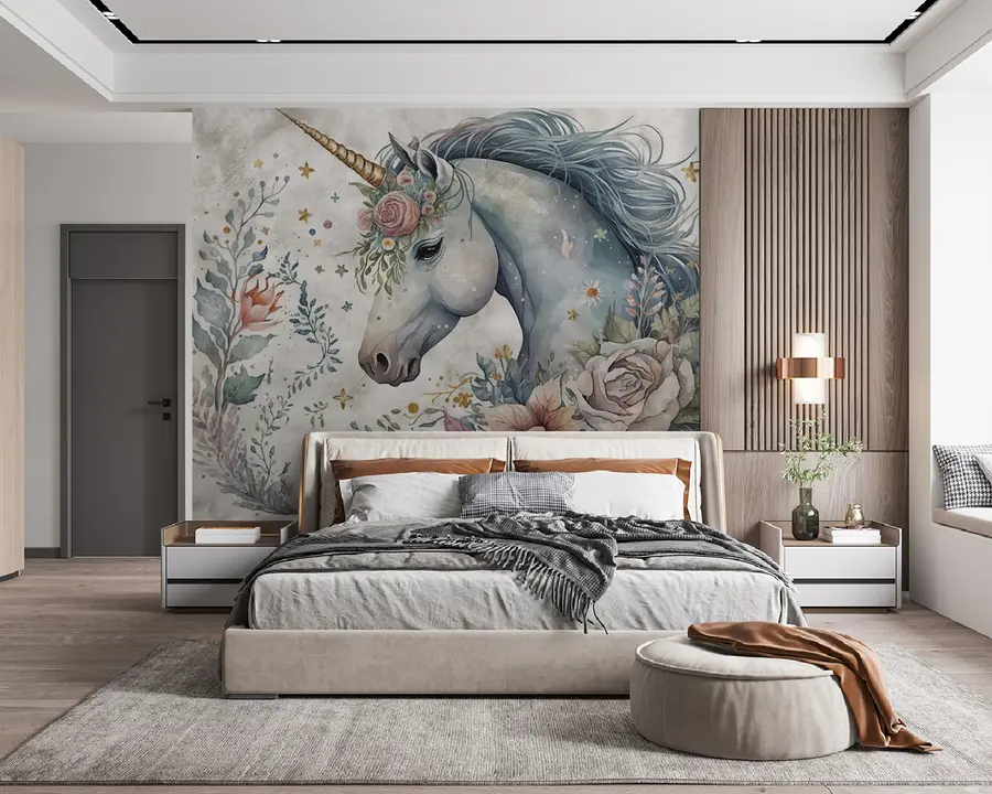 murales de pared Unicornio en flores u95404