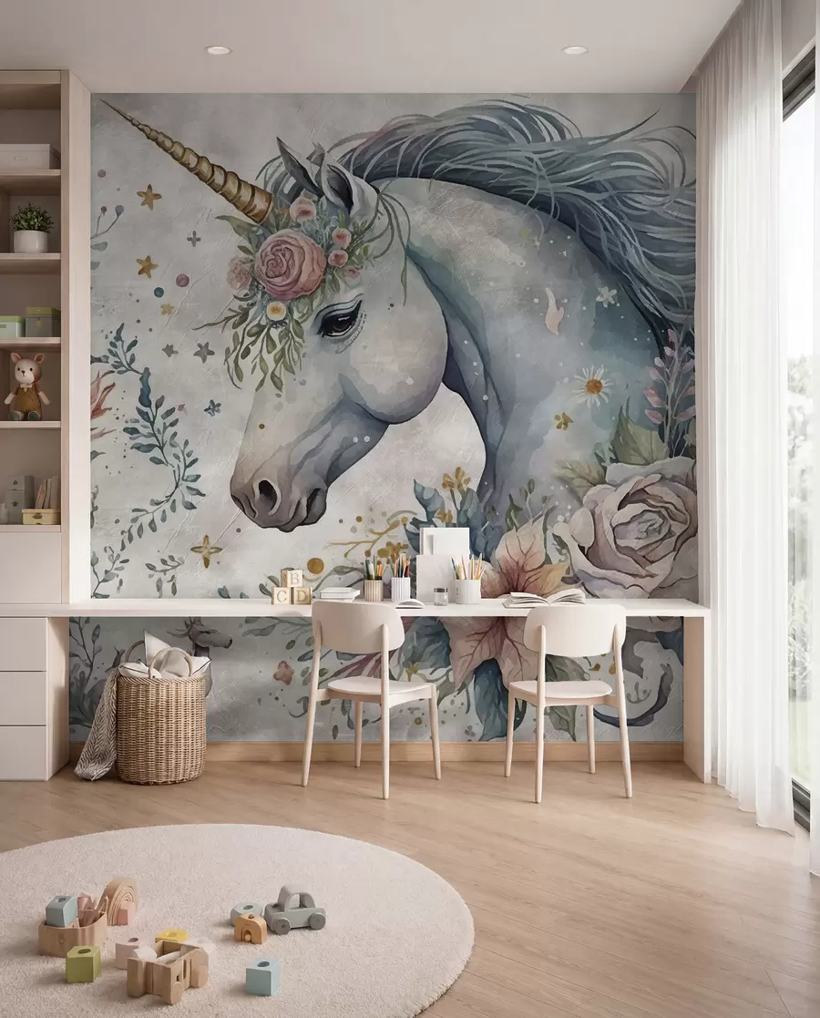 murales de pared Unicornio en flores u95404