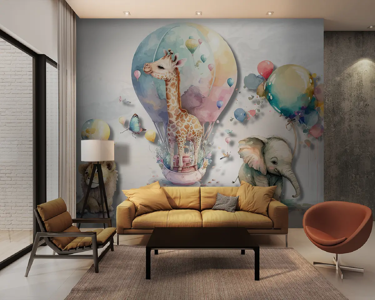 murales de pared animales y globos u95419