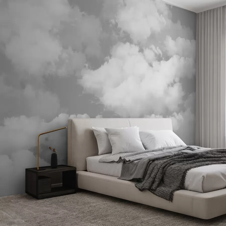 murales de pared Las nubes blancas sobre un cielo gris son una nueva tendencia en el interior u94178