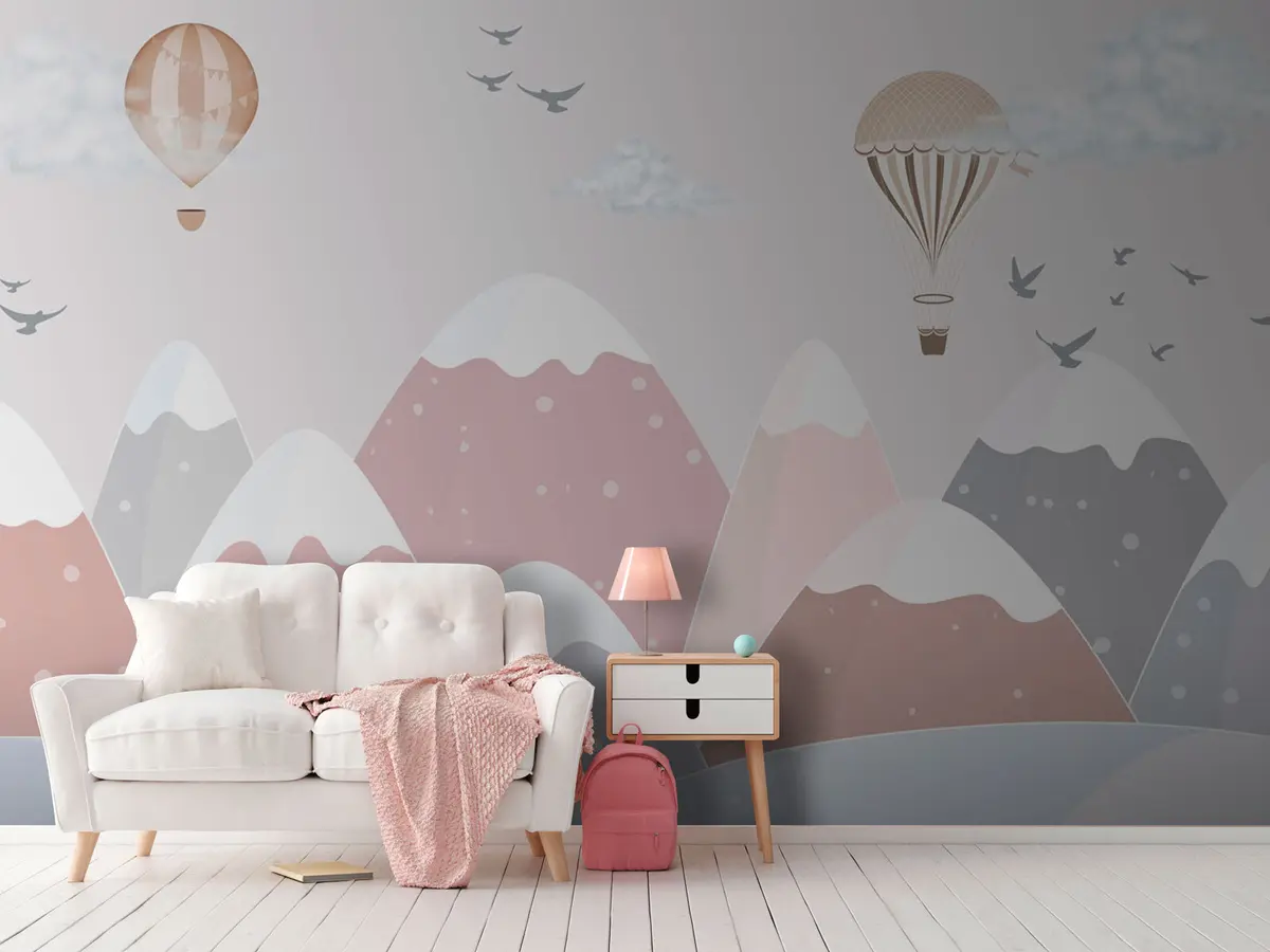 murales de pared Montañas nevadas rosadas con bolas u95232