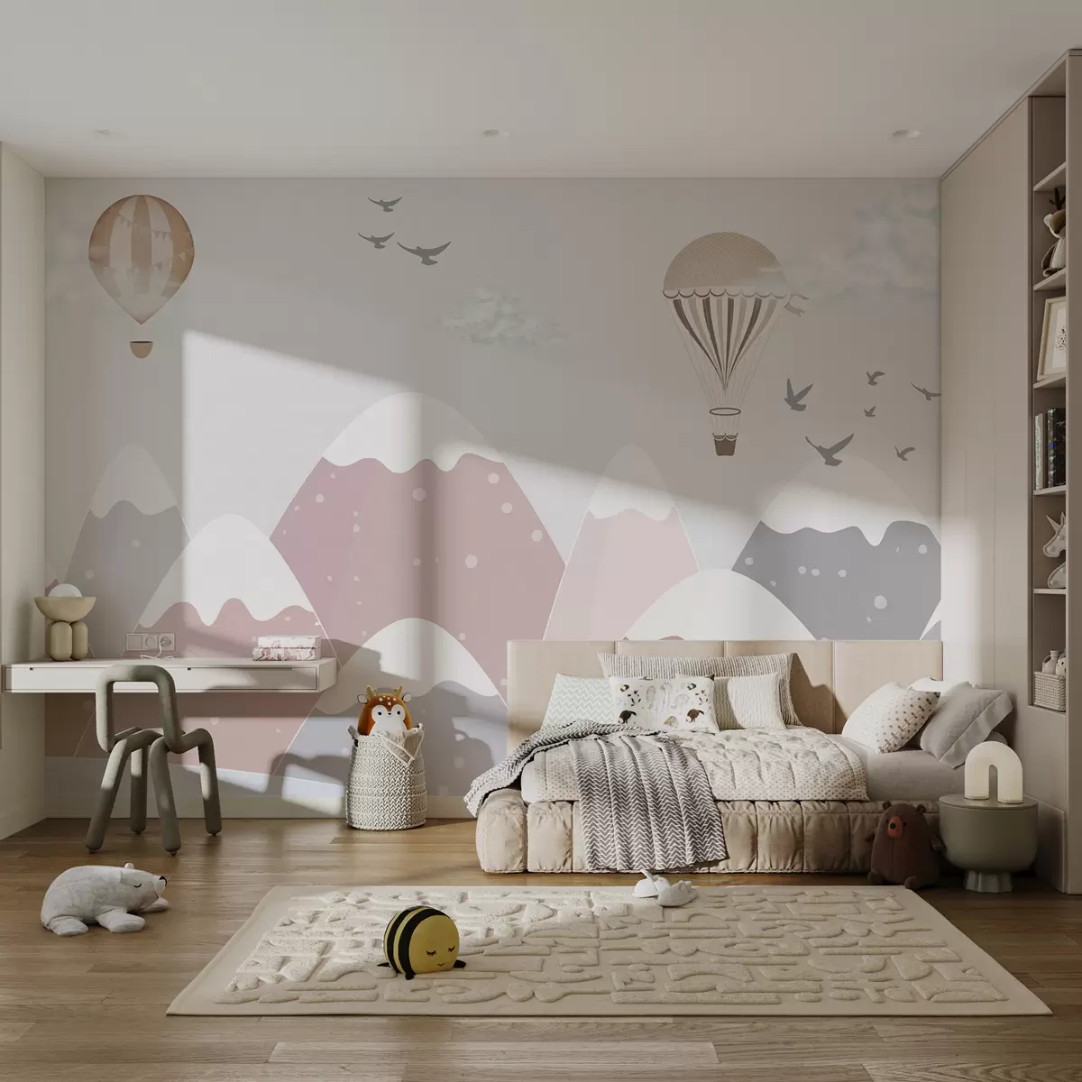murales de pared Montañas nevadas rosadas con bolas u95232