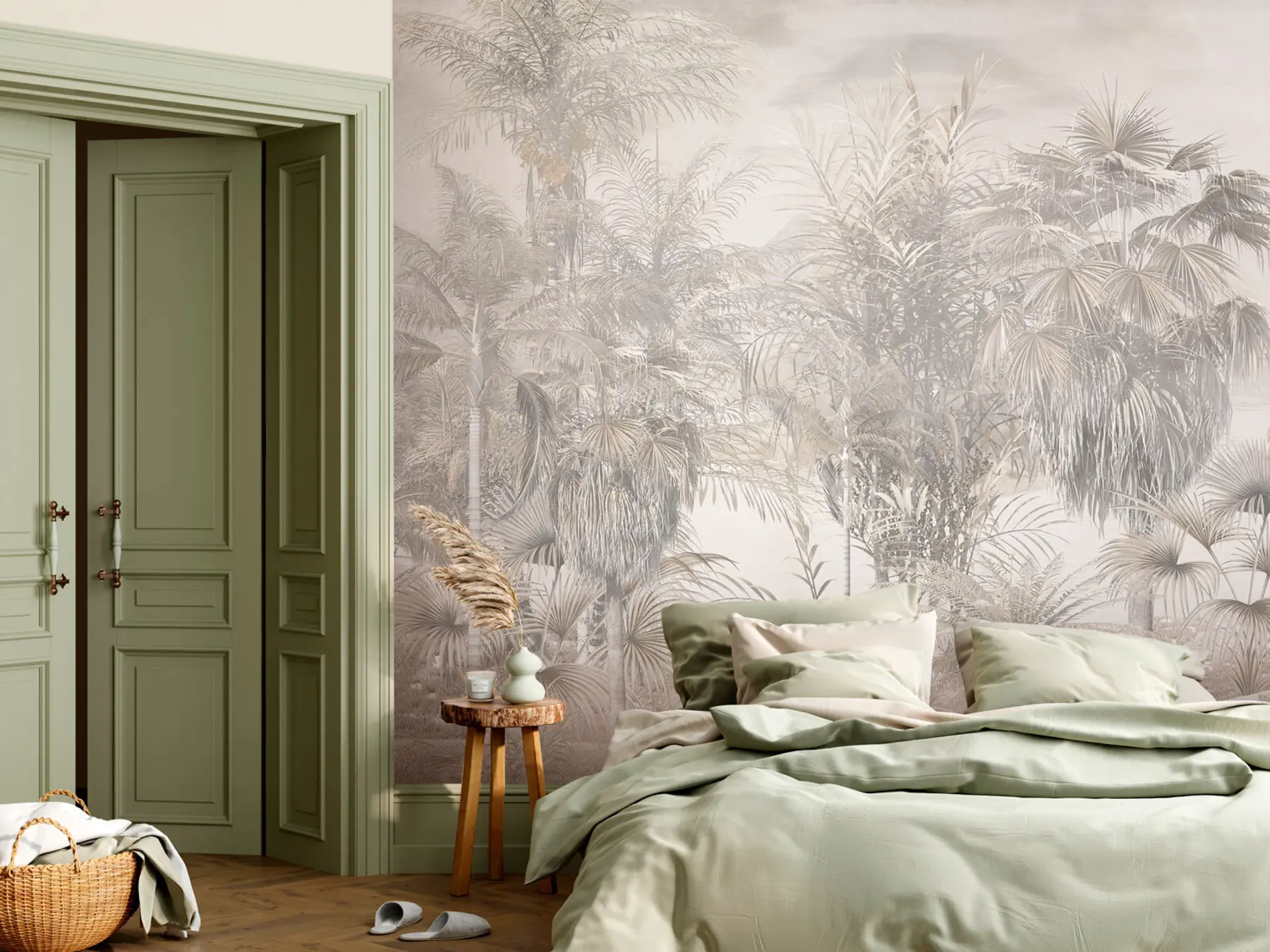 murales de pared Árboles tropicales y hojas en blanco y negro u95903