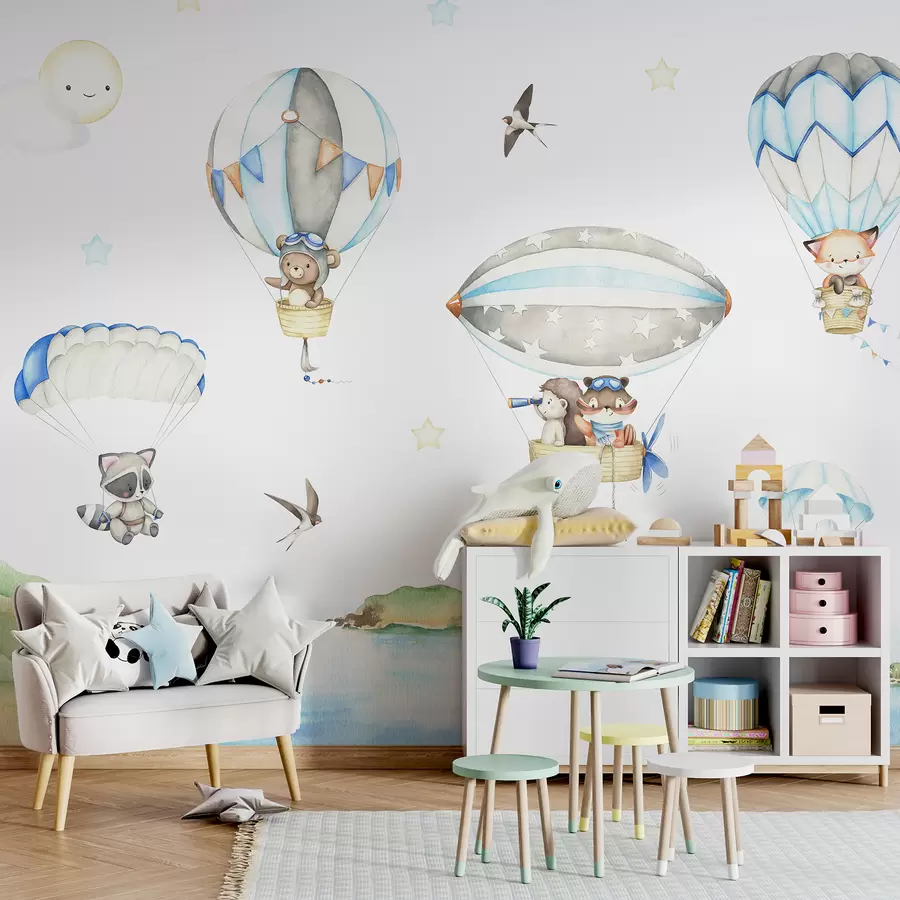 murales de pared Animales con paracaídas y globos u95349