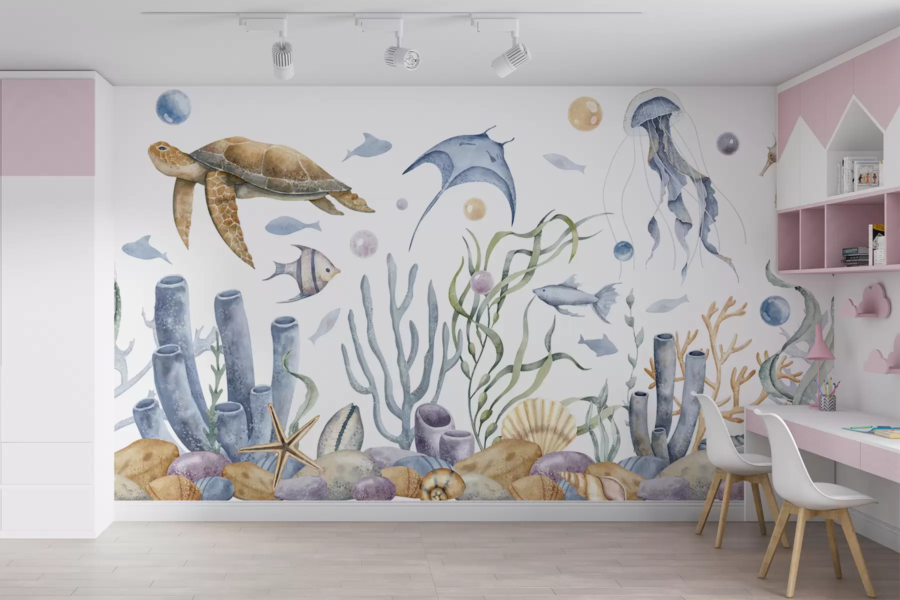 murales de pared Mundo submarino con animales marinos u95400