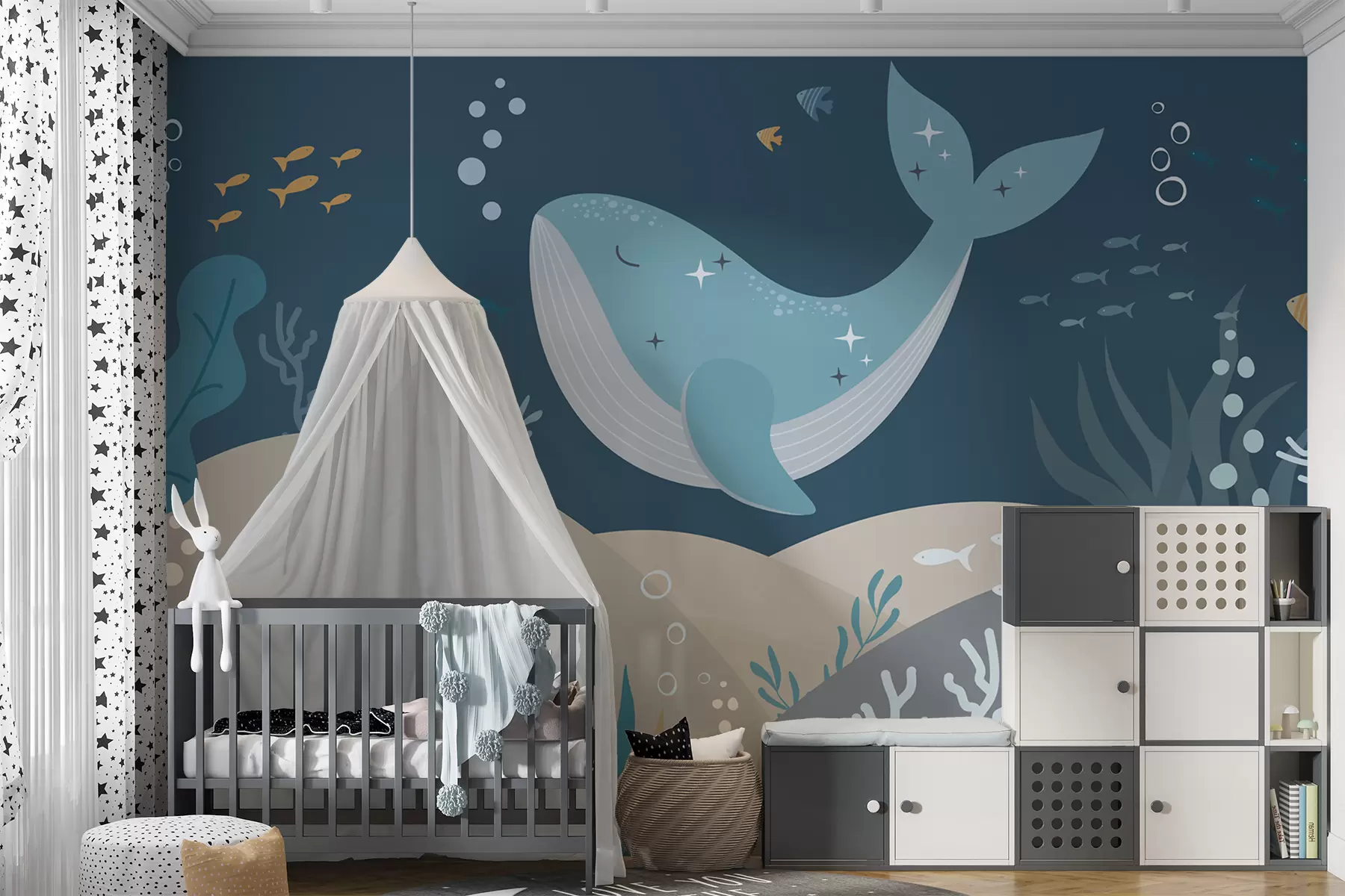 murales de pared Mundo submarino con linda ballena u95919