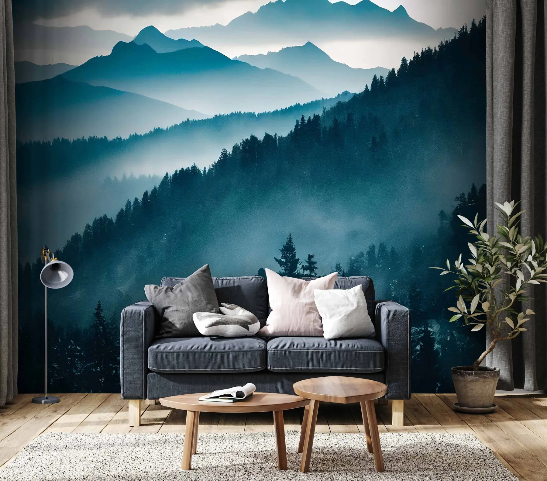 murales de pared Paisaje de montaña mundo azul u96041