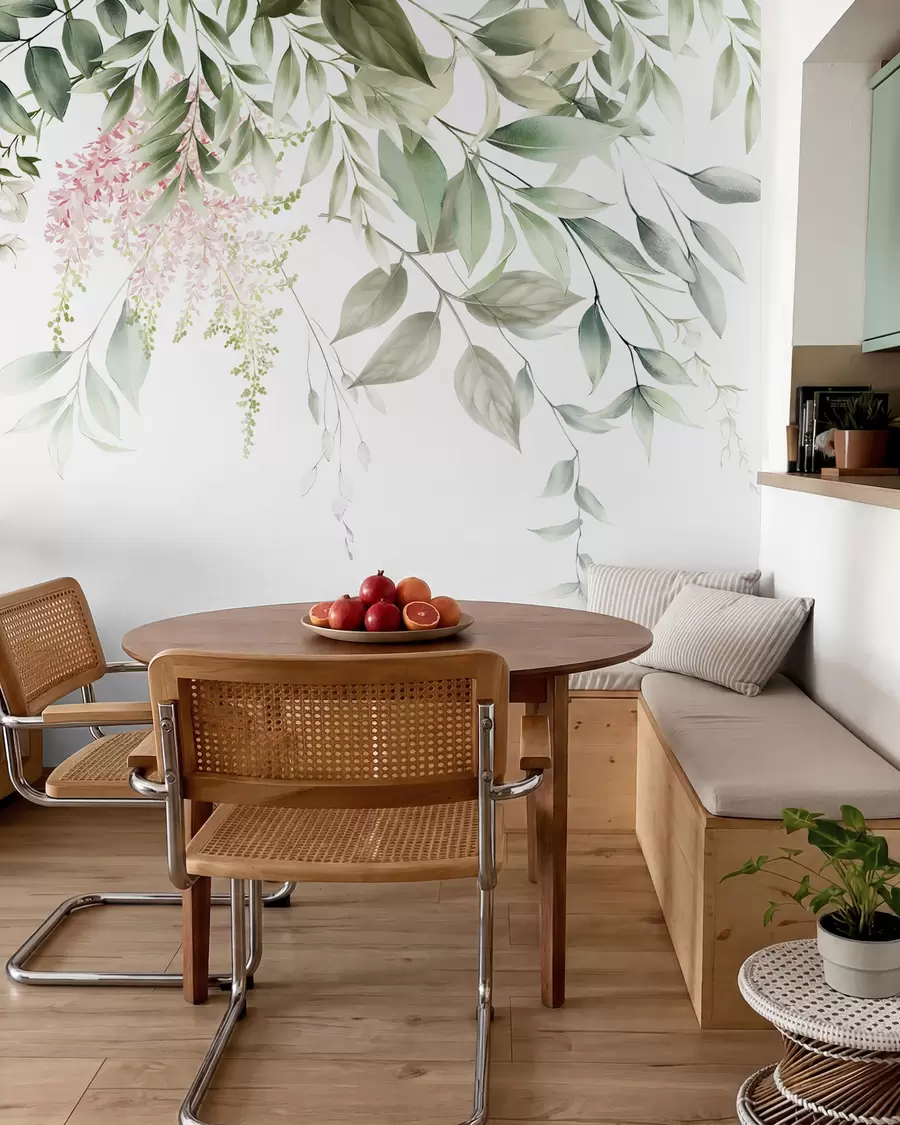 murales de pared Follaje con flores rosas u95923