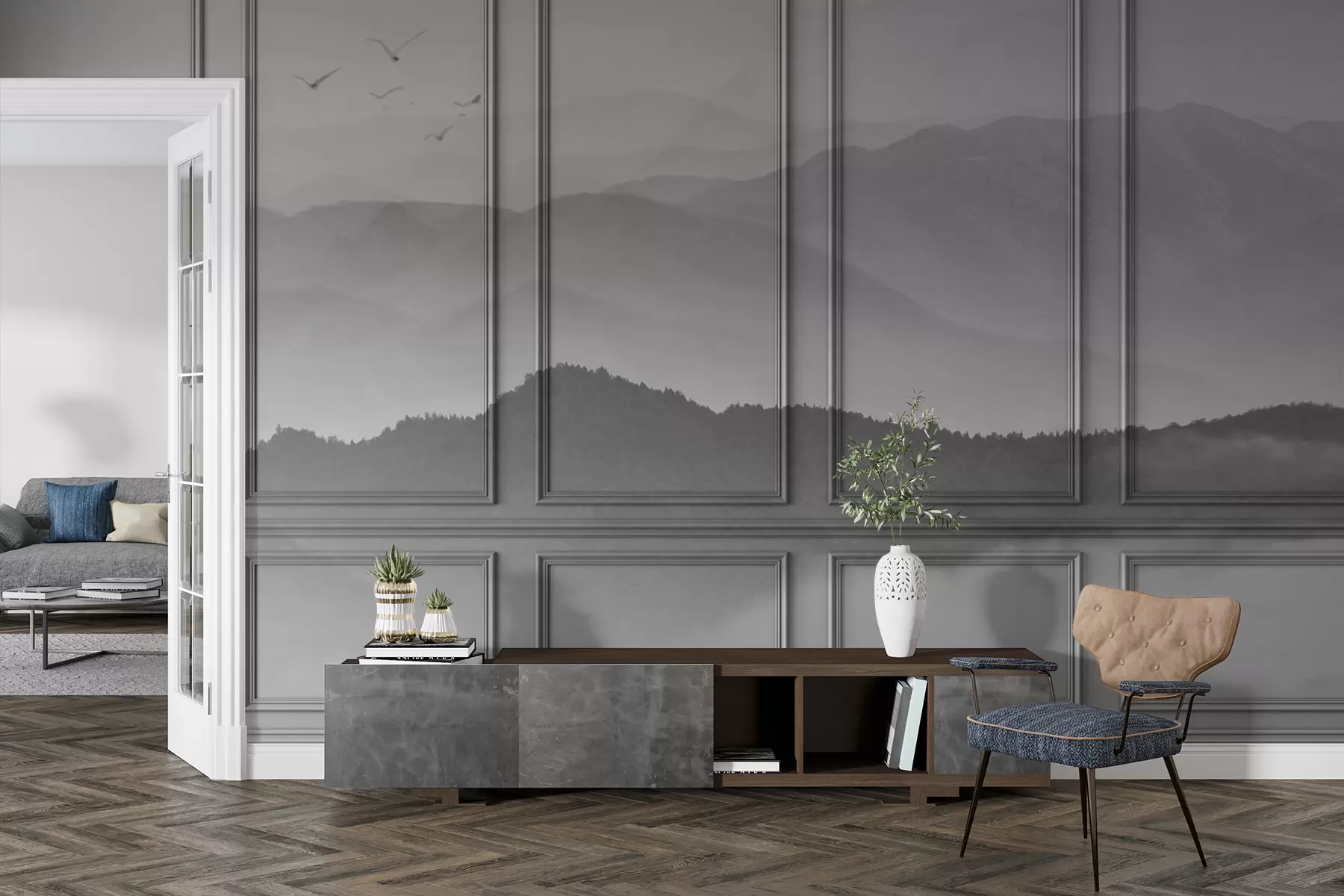 murales de pared Grandes montañas asiáticas en paneles clásicos u96154