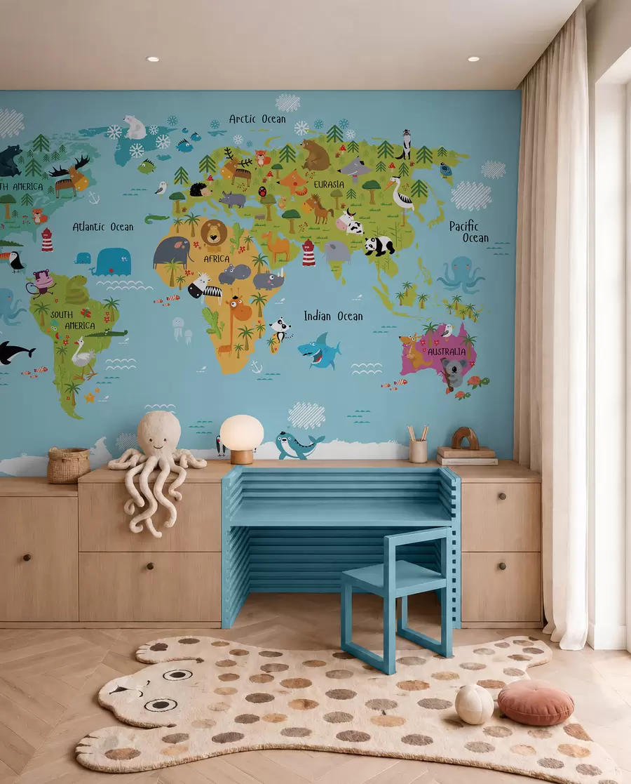 murales de pared Mapa, mundo e línea u16689