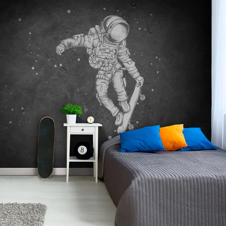 murales de pared Astronauta en patineta en el espacio ultraterrestre u96123