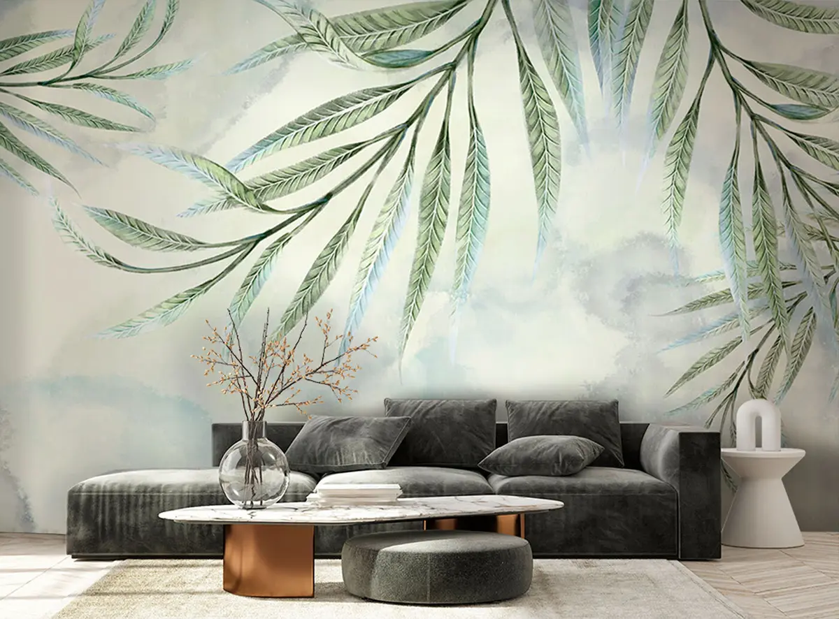 murales de pared Ilustración de diseño tropical con hojas de palma u96475