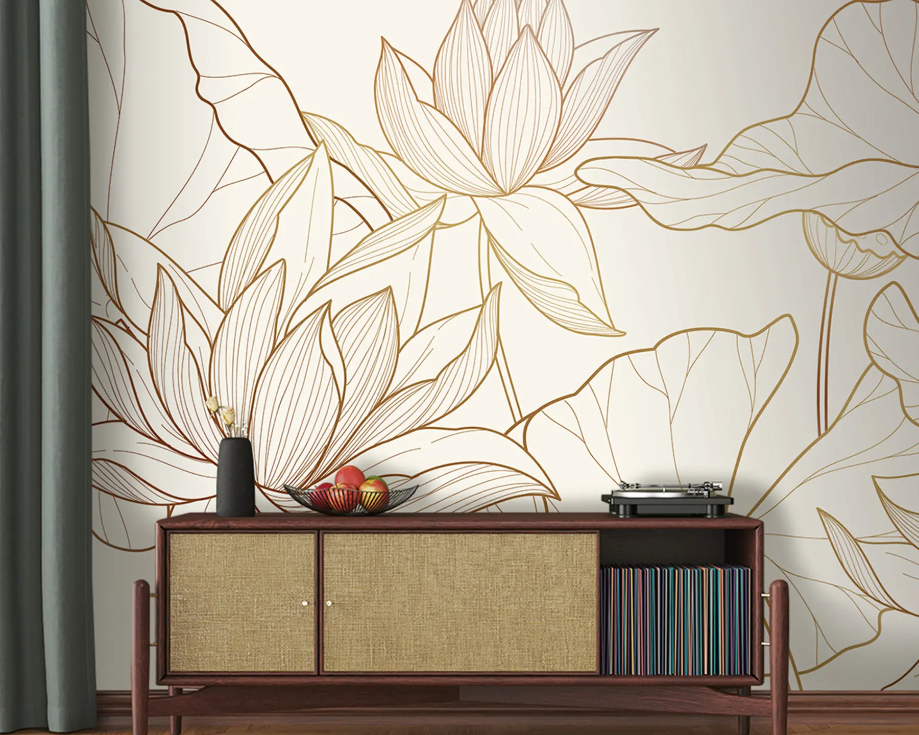 murales de pared papel pintado con hojas y flores u96702