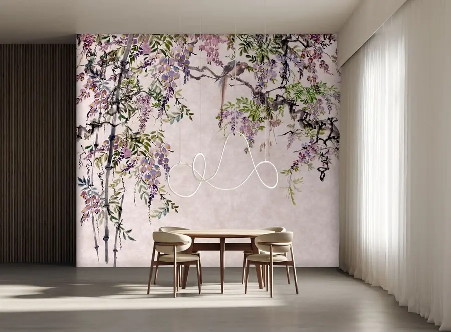 murales de pared Wisteria flores de glicinia en estilo vintage u94621