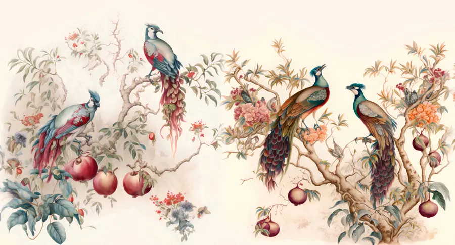 murales de pared Pájaros en las ramas de una granada u95667